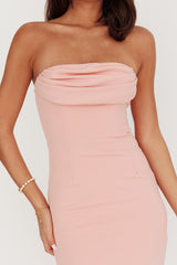 Well Versed Strapless Pleat Bust Maxi Dress Pink