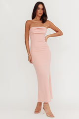 Well Versed Strapless Pleat Bust Maxi Dress Pink